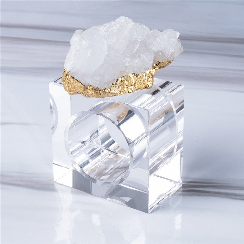 Sheehas Feng Shui Natural Hollow Agate Cluster Gold - Foil - Wrapped Napkin Ring - Spiritual Rhyme Energy Gathering (4 pcs) - 我的商店 - 
