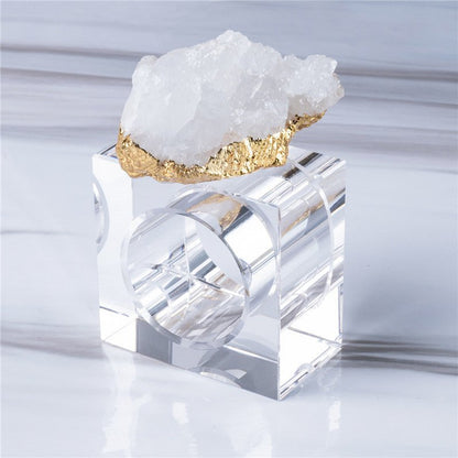 Sheehas Feng Shui Natural Hollow Agate Cluster Gold - Foil - Wrapped Napkin Ring - Spiritual Rhyme Energy Gathering (4 pcs) - 我的商店 - 