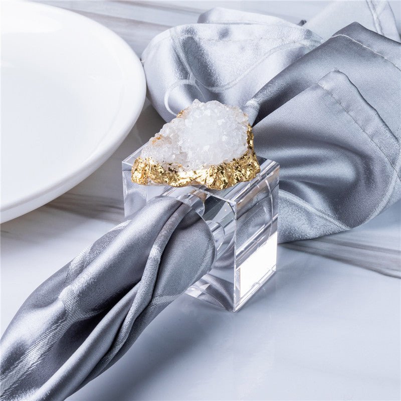 Sheehas Feng Shui Natural Hollow Agate Cluster Gold - Foil - Wrapped Napkin Ring - Spiritual Rhyme Energy Gathering (4 pcs) - 我的商店 - 