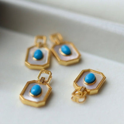 Sheehas Feng Shui Natural Turquoise and White Nacre Sterling Silver 18K Gold Plated Pendant - Lucky Life - 我的商店 - 