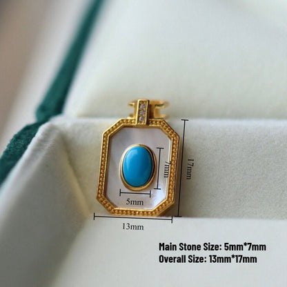 Sheehas Feng Shui Natural Turquoise and White Nacre Sterling Silver 18K Gold Plated Pendant - Lucky Life - 我的商店 - 