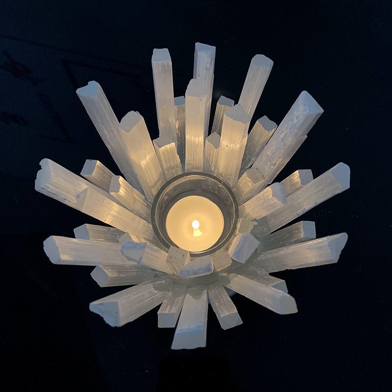 Sheehas Natural Transparent Selenite Energy Frequency Resonance Meditation Candle Holder ( Width 5.5" * Height 4") - 我的商店 - 
