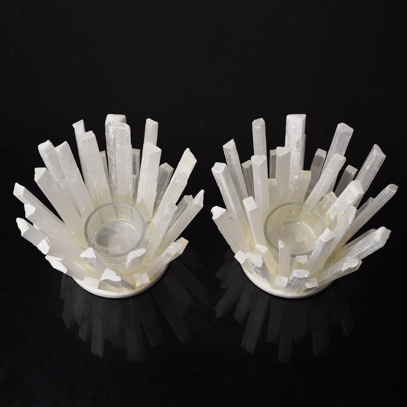 Sheehas Natural Transparent Selenite Energy Frequency Resonance Meditation Candle Holder ( Width 5.5" * Height 4") - 我的商店 - 