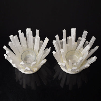Sheehas Natural Transparent Selenite Energy Frequency Resonance Meditation Candle Holder ( Width 5.5" * Height 4") - 我的商店 - 
