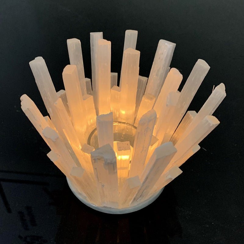 Sheehas Natural Transparent Selenite Energy Frequency Resonance Meditation Candle Holder ( Width 5.5" * Height 4") - 我的商店 - 