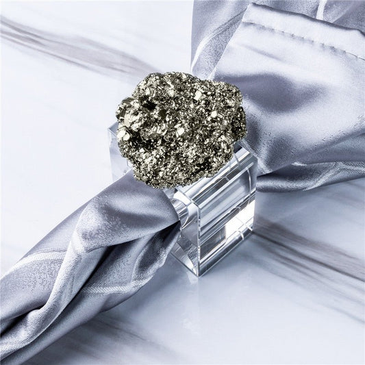 Elevate table decor with Sheehas Pyrite Crystal Napkin Rings! 4-pcs set, save 8%—grab for $69.99 now!