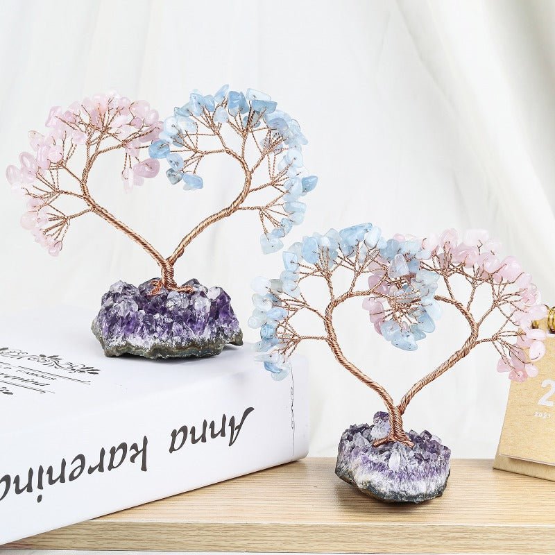 Sheehas Sacred Chakra Crystal Love Heart Tree with Natural Amethyst Cluster Base - 我的商店 - 