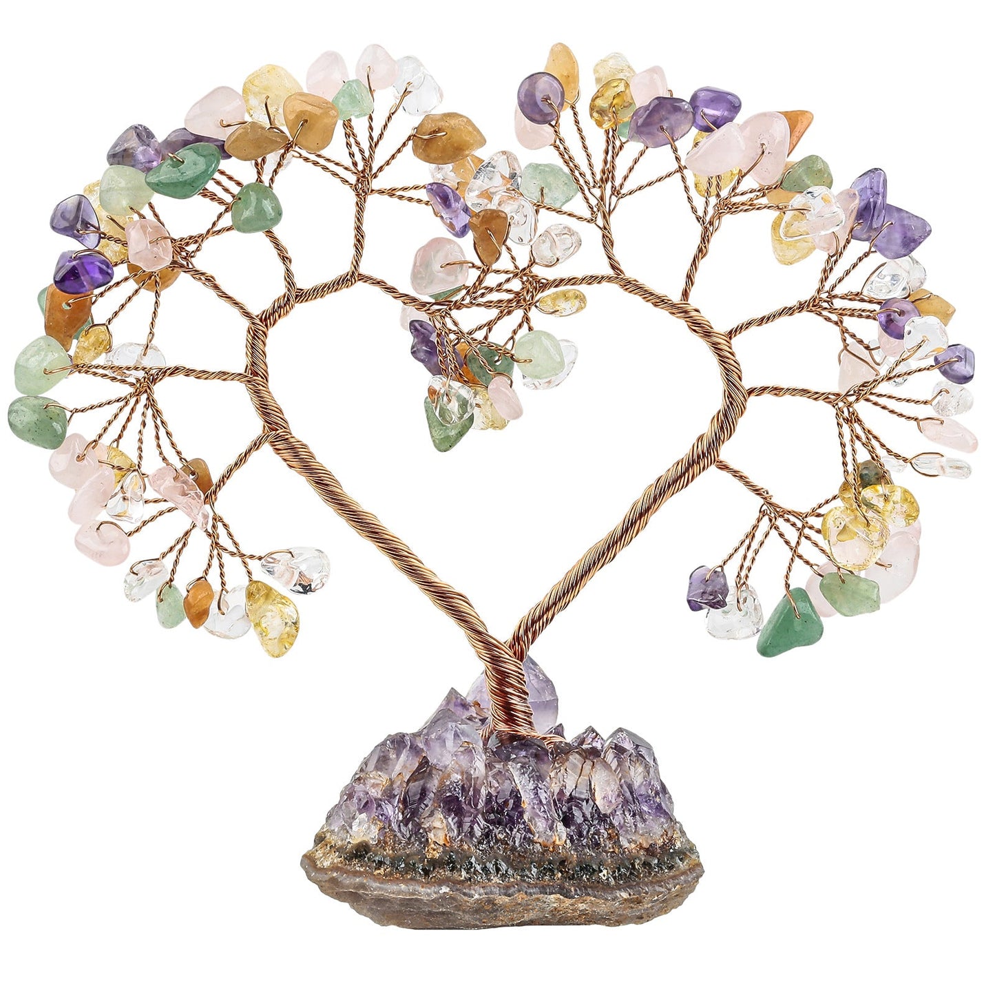 Sheehas Sacred Chakra Crystal Love Heart Tree with Natural Amethyst Cluster Base - 我的商店 - 