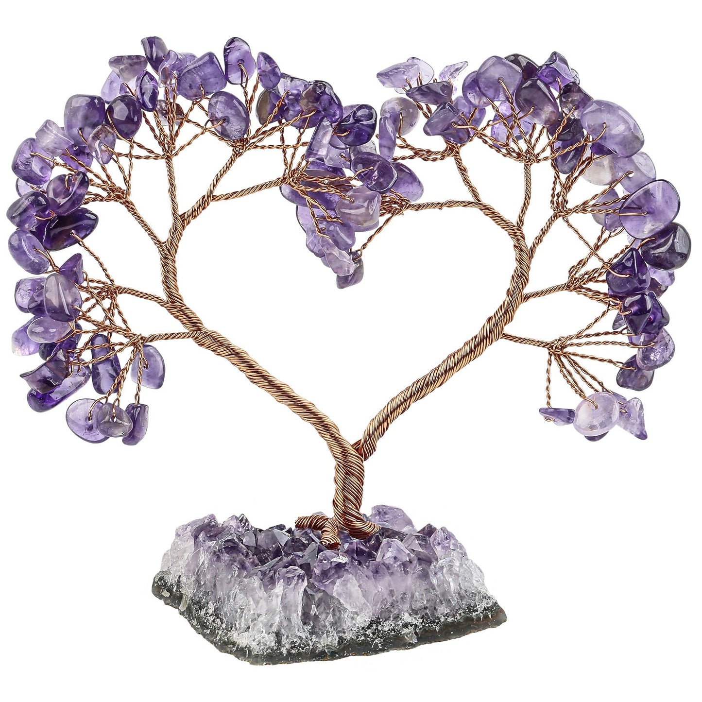 Sheehas Sacred Chakra Crystal Love Heart Tree with Natural Amethyst Cluster Base - 我的商店 - 