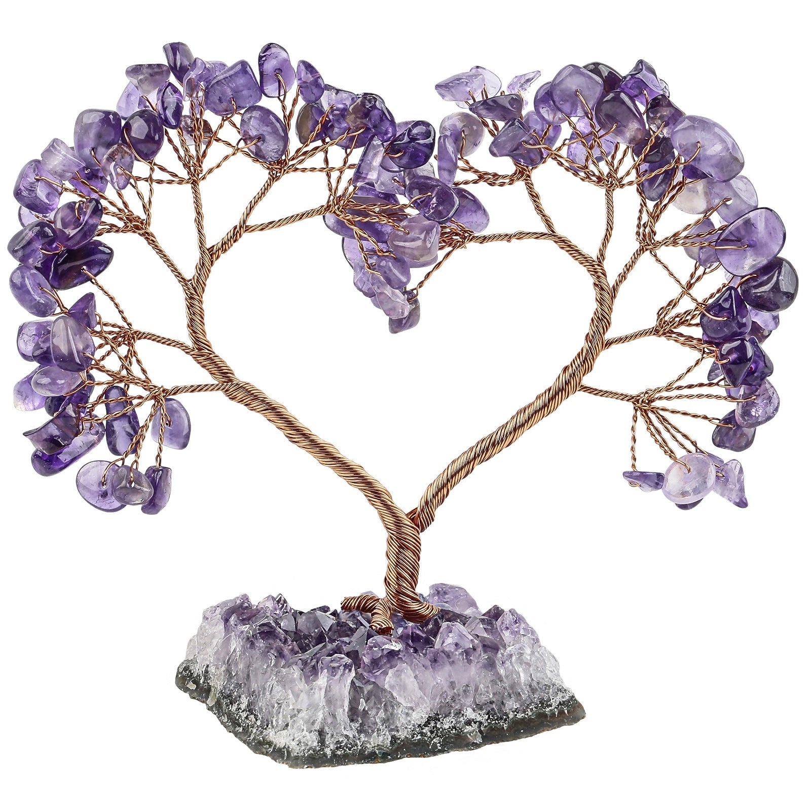 Sheehas Sacred Chakra Crystal Love Heart Tree with Natural Amethyst Cluster Base - 我的商店 - 