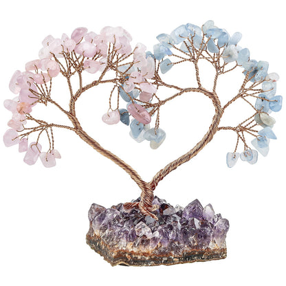 Sheehas Sacred Chakra Crystal Love Heart Tree with Natural Amethyst Cluster Base - 我的商店 - 