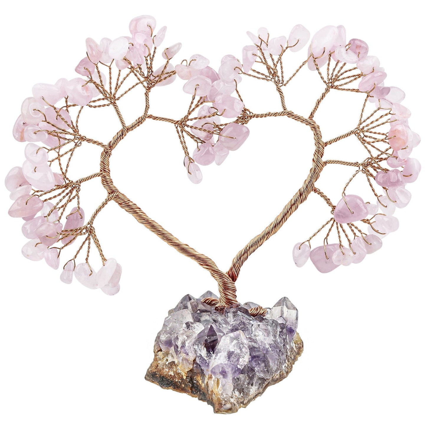 Sheehas Sacred Chakra Crystal Love Heart Tree with Natural Amethyst Cluster Base - 我的商店 - 