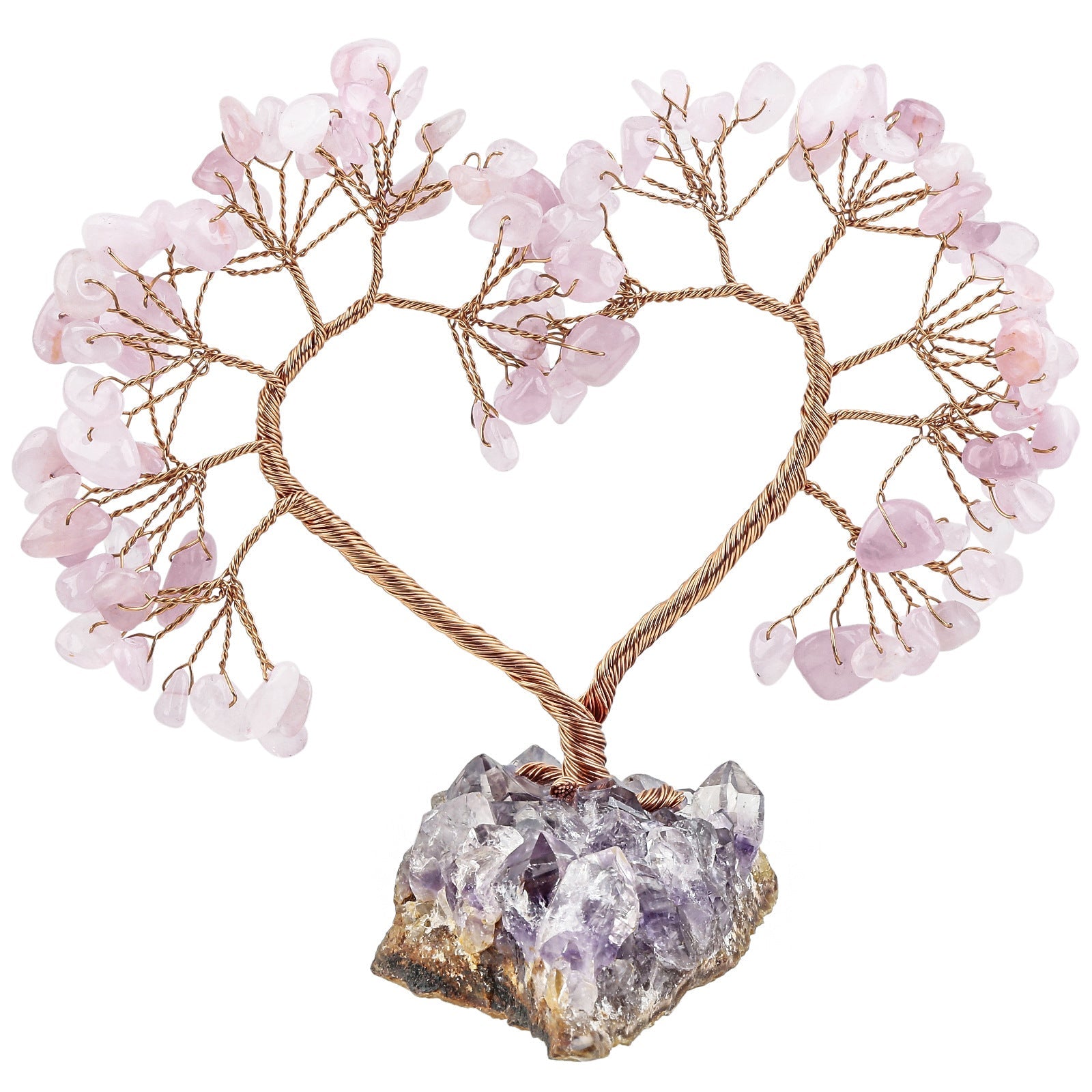 Sheehas Sacred Chakra Crystal Love Heart Tree with Natural Amethyst Cluster Base - 我的商店 - 
