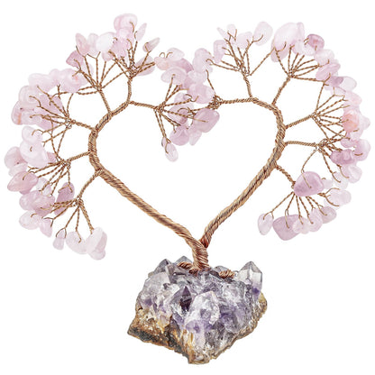 Sheehas Sacred Chakra Crystal Love Heart Tree with Natural Amethyst Cluster Base - 我的商店 - 