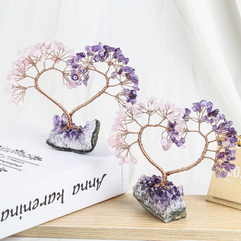 Sheehas Sacred Chakra Crystal Love Heart Tree with Natural Amethyst Cluster Base - 我的商店 - 