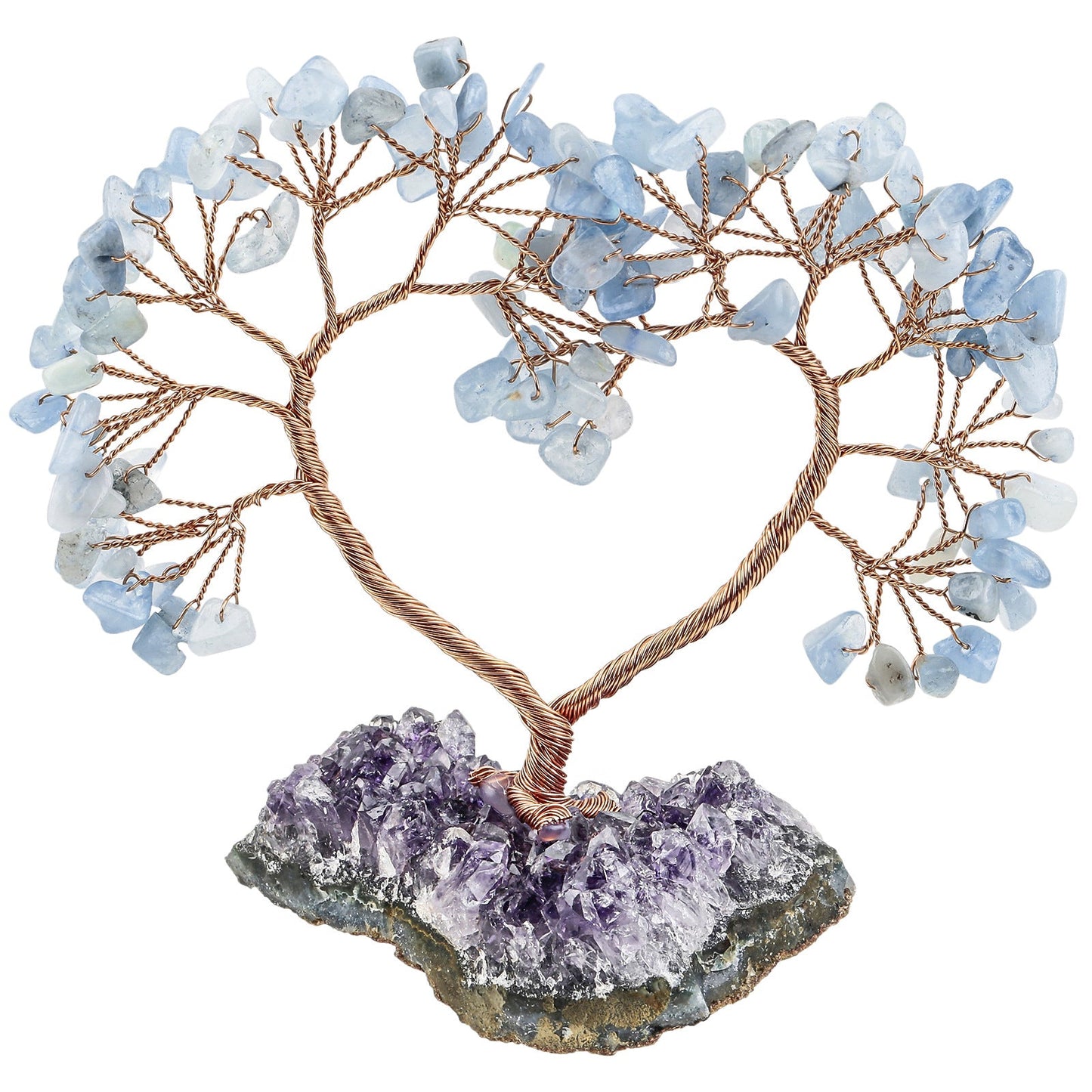 Sheehas Sacred Chakra Crystal Love Heart Tree with Natural Amethyst Cluster Base - 我的商店 - 