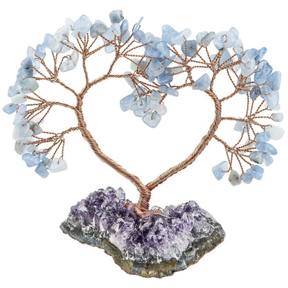 Sheehas Sacred Chakra Crystal Love Heart Tree with Natural Amethyst Cluster Base - 我的商店 - 