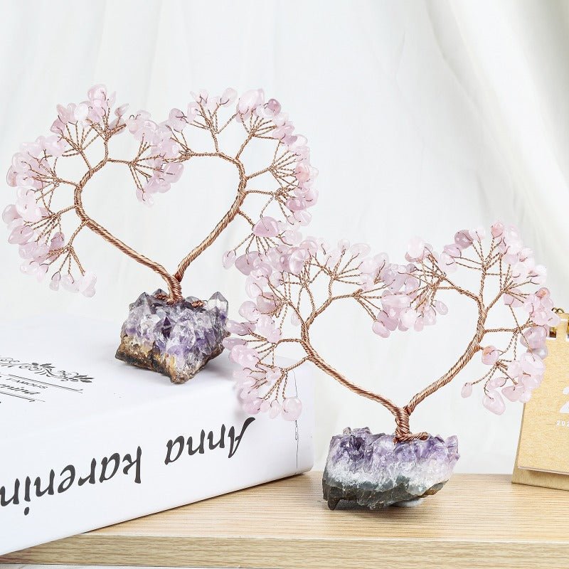 Sheehas Sacred Chakra Crystal Love Heart Tree with Natural Amethyst Cluster Base - 我的商店 - 