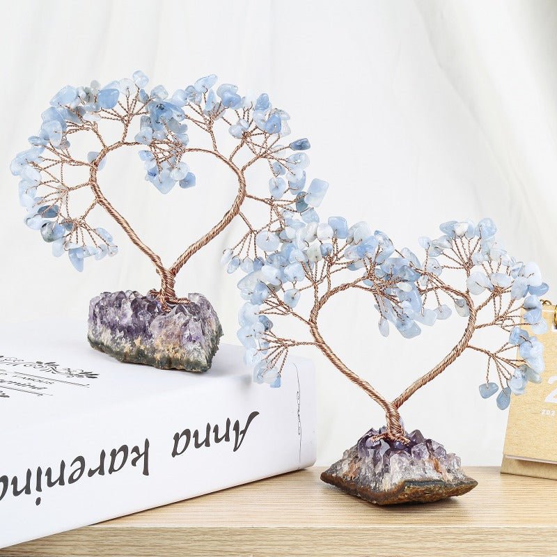 Sheehas Sacred Chakra Crystal Love Heart Tree with Natural Amethyst Cluster Base - 我的商店 - 