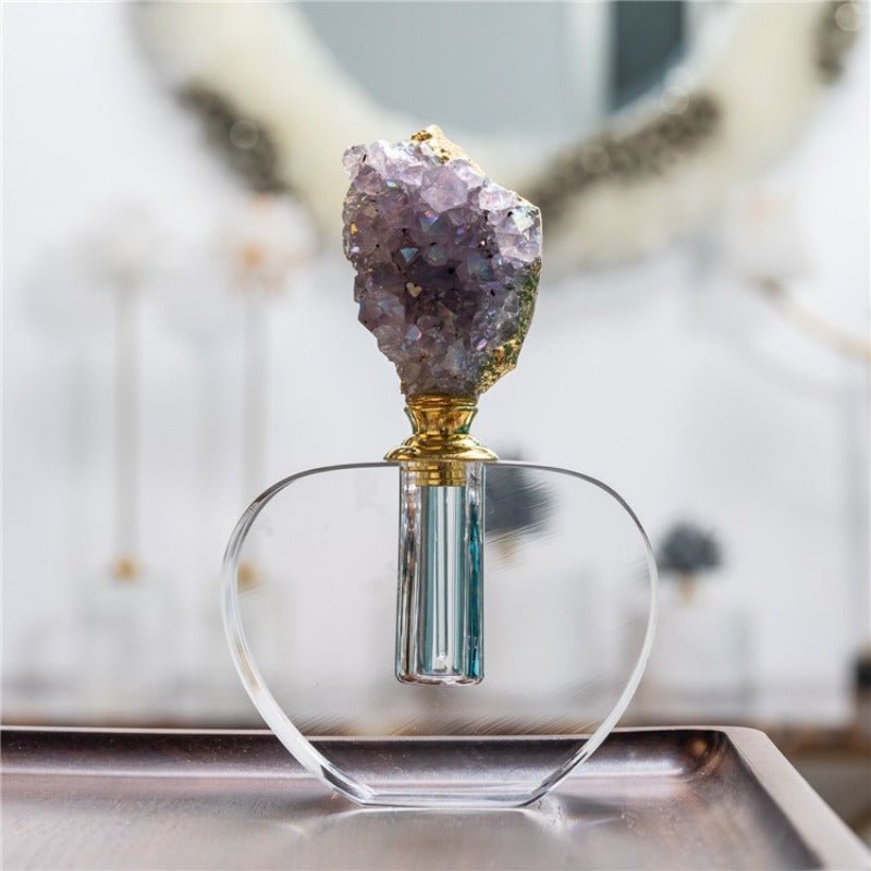Sheehas Spiritual Guardian - Colored - Electroplated Amethyst Cluster Gold Rimmed Perfume Bottle - 我的商店 - 