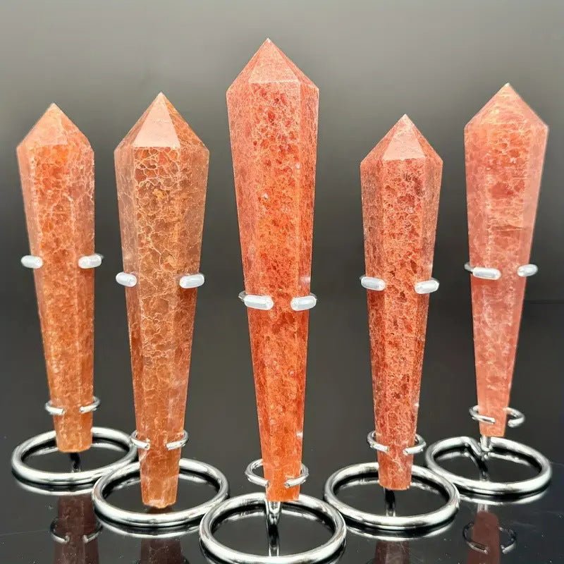 Sheehas Sunstone Strawberry Quartz Energy Scepter ( Height: 5.5" - 6.5" ) - 我的商店 - Artwork in Decor