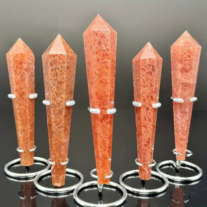 Sheehas Sunstone Strawberry Quartz Energy Scepter ( Height: 5.5" - 6.5" ) - 我的商店 - Artwork in Decor