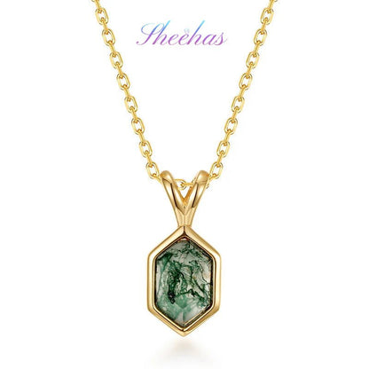 Sheehas Moss Agate with 10K-Gold Plated Edge Jewelry Set| Energy Flow Moss Agate Jewelry Set