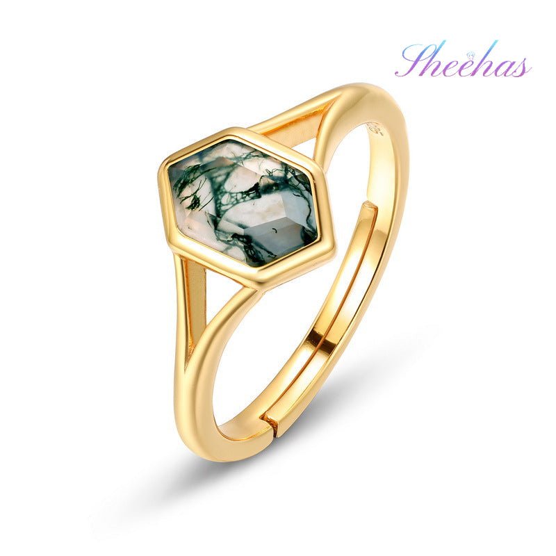 Sheehas Moss Agate with 10K-Gold Plated Edge Jewelry Set| Energy Flow Moss Agate Jewelry Set